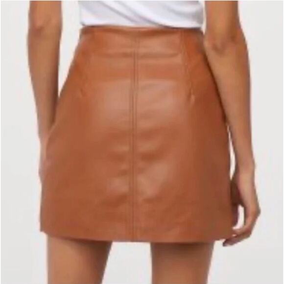 NWT H&M FAUX LEATHER A-LINE TAN MINI SKIRT Sz 8 - Picture 6 of 6